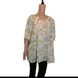 Dokotoo Plus 2XL  Cami Paisley Print Women's Top Blouse 3/4 Slevel Beige